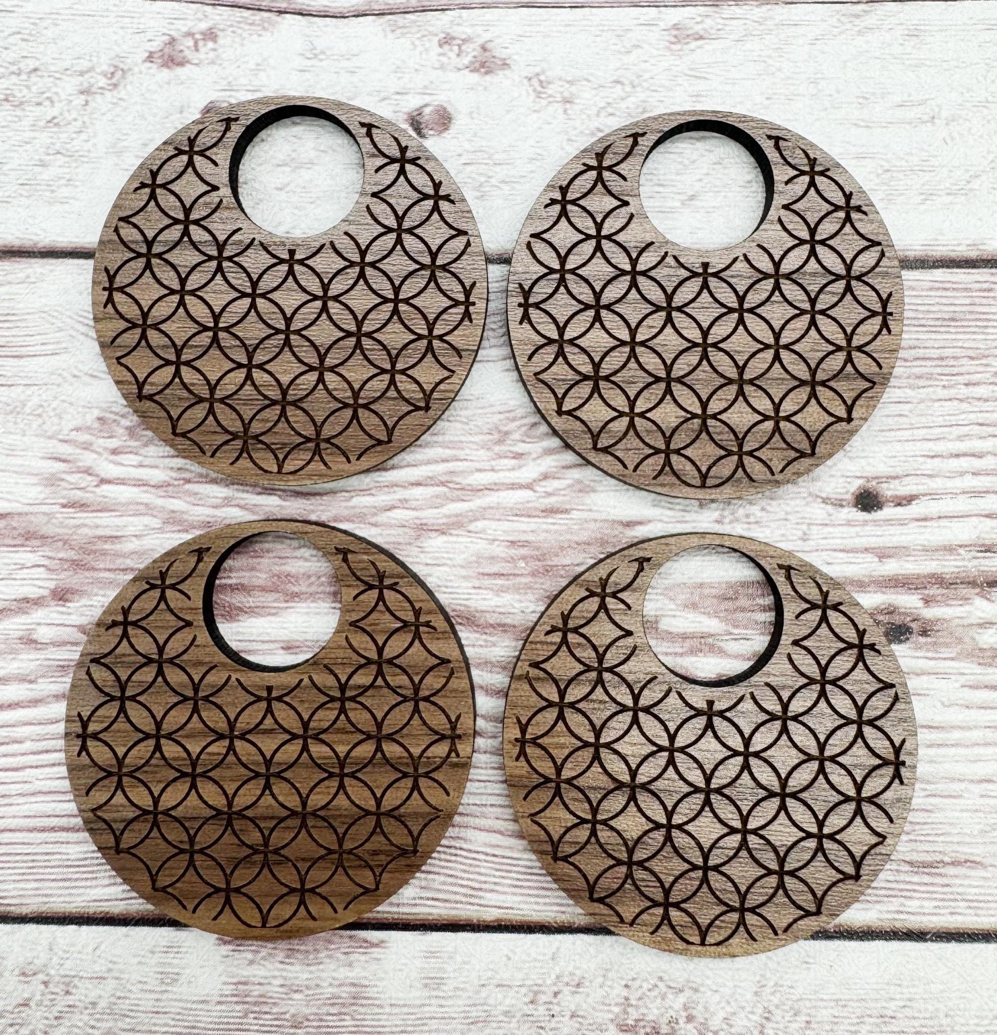 Engraved Ornate Print Hoop Walnut Earring Blanks, DIY Jewelry Making