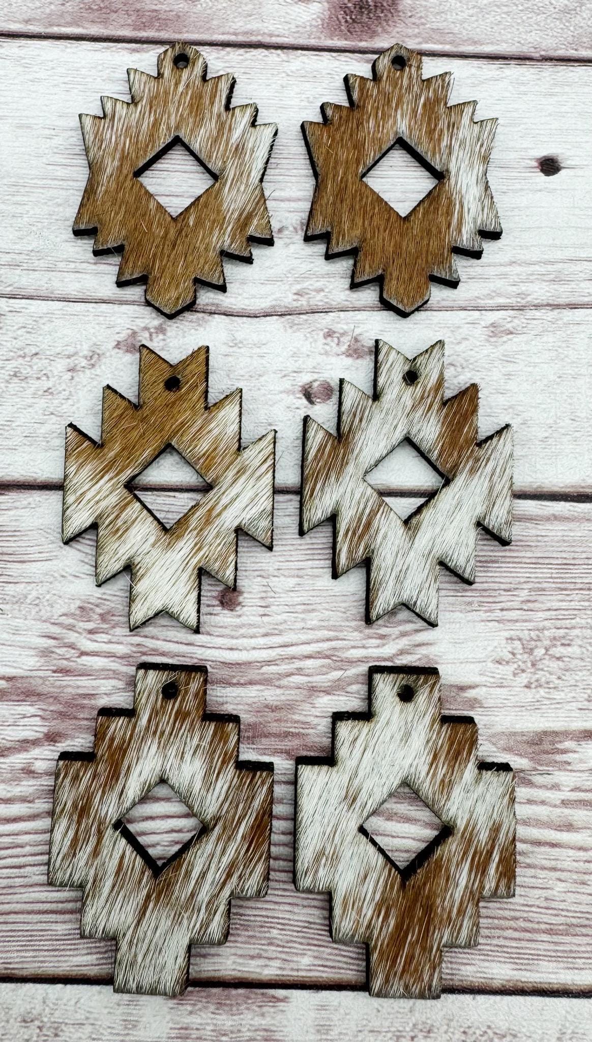 Set of 3 Pair Aztec Southwest Genuine Cowhide Backed Fuax Leather Earring Blanks, DIY Jewelry Making