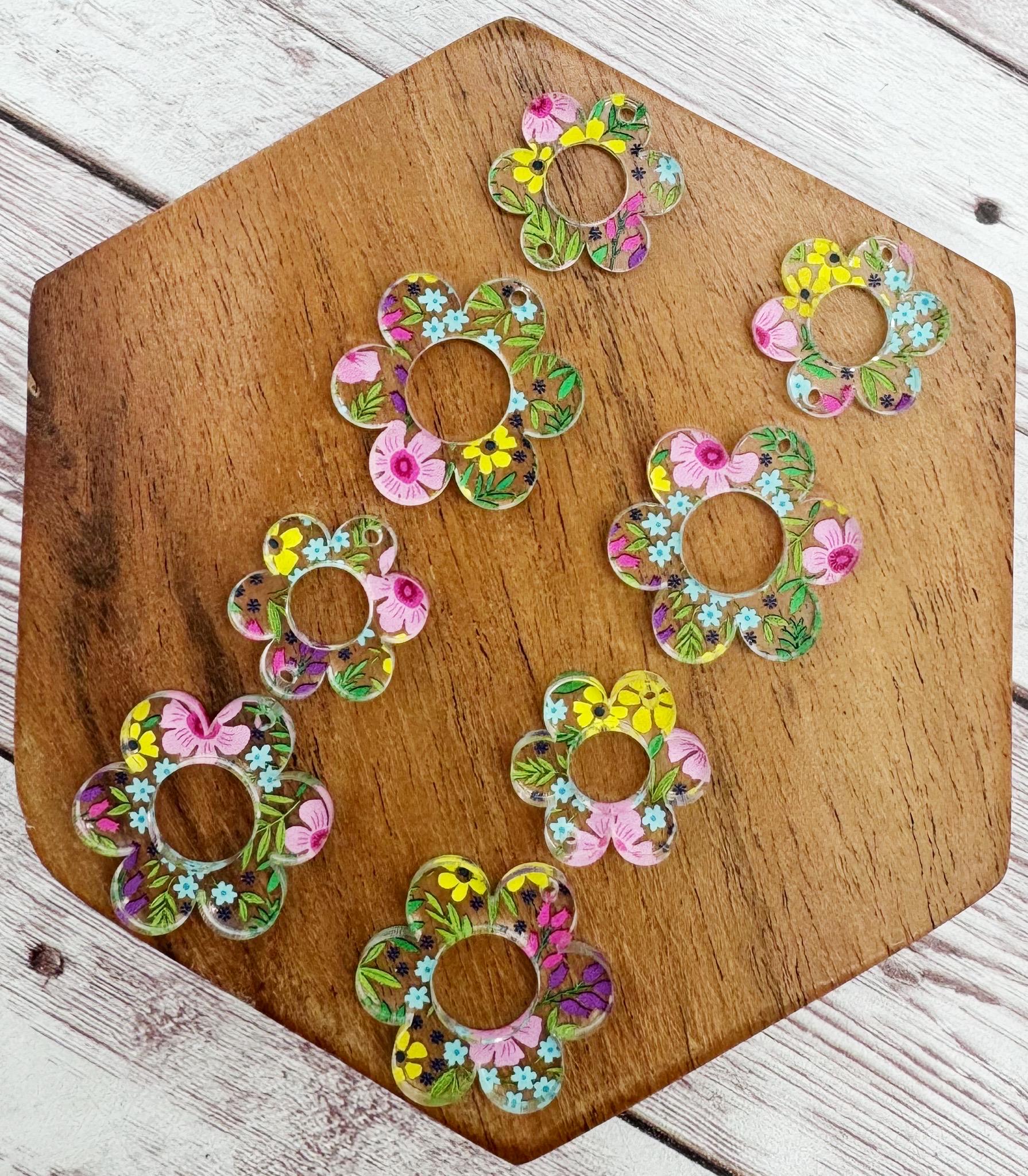 Floral Print Flower Duo Earring Blanks, DIY Jewelry Making