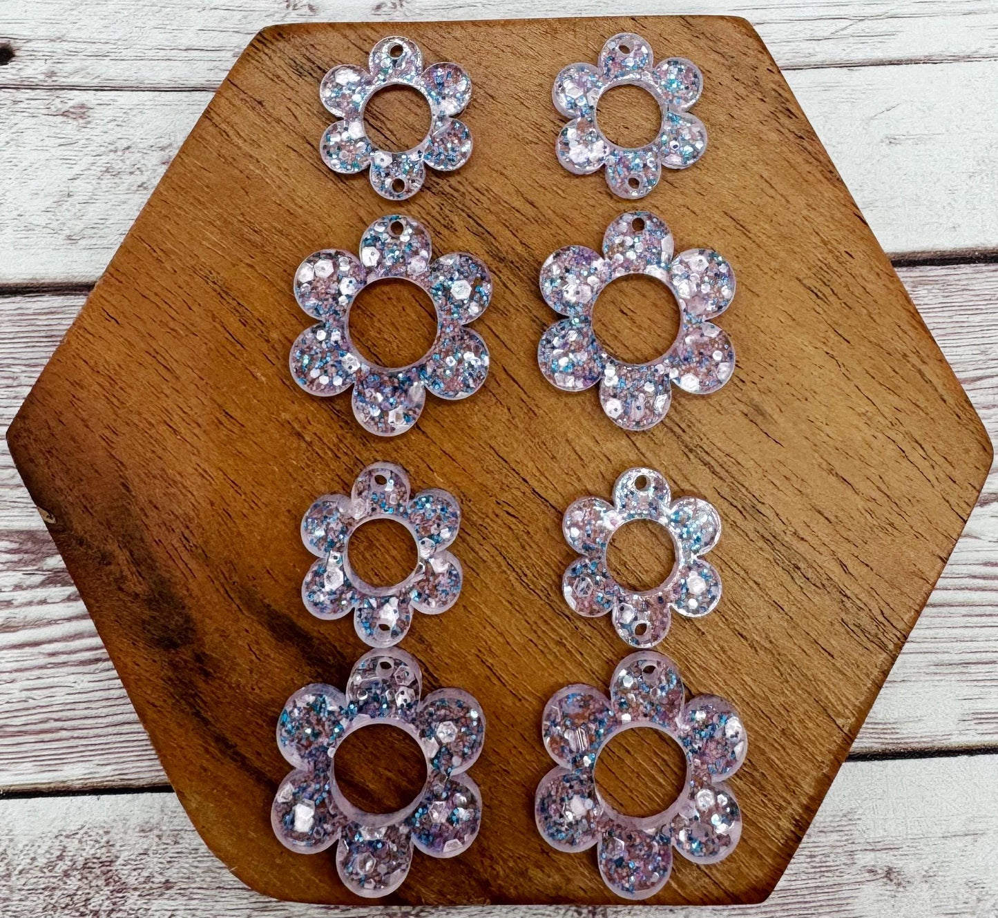 Purple and Teal Glitter Blend Flower Duo Earring Blanks, DIY Jewelry Making