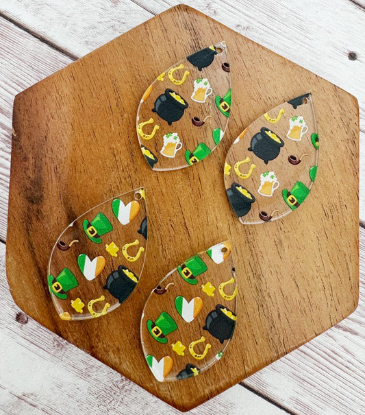 St. Patty’s Day Mix Print Acrylic Teardrop Earring Blanks, DIY Jewelry Making