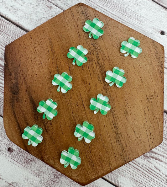Green and White Plaid Shamrock Acrylic Stud Earring Blanks Set of 5 Pair DIY Jewelry Making