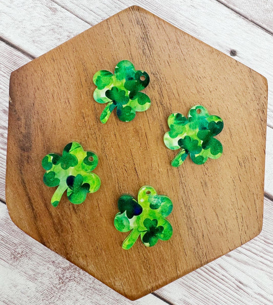 Set of 2 Pair Watercolor Shamrock Print Acrylic St. Patty’s Day Earring Blanks DIY Jewelry Making