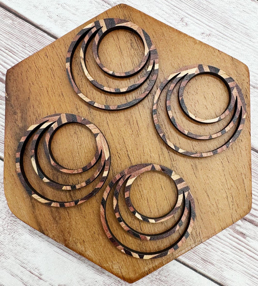 Patterned Wood Triple Hoop Earring Blanks with Small Circle Set, DIY Jewelry Making