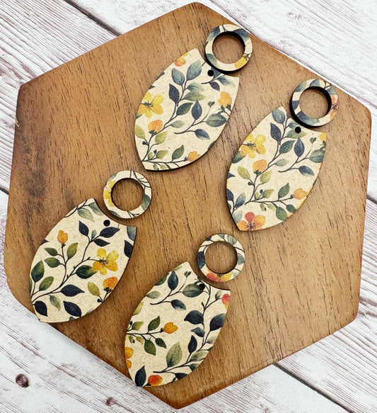 Patterned Leaf and Flower Print Wood Set Earring Blanks, DIY Jewelry Making