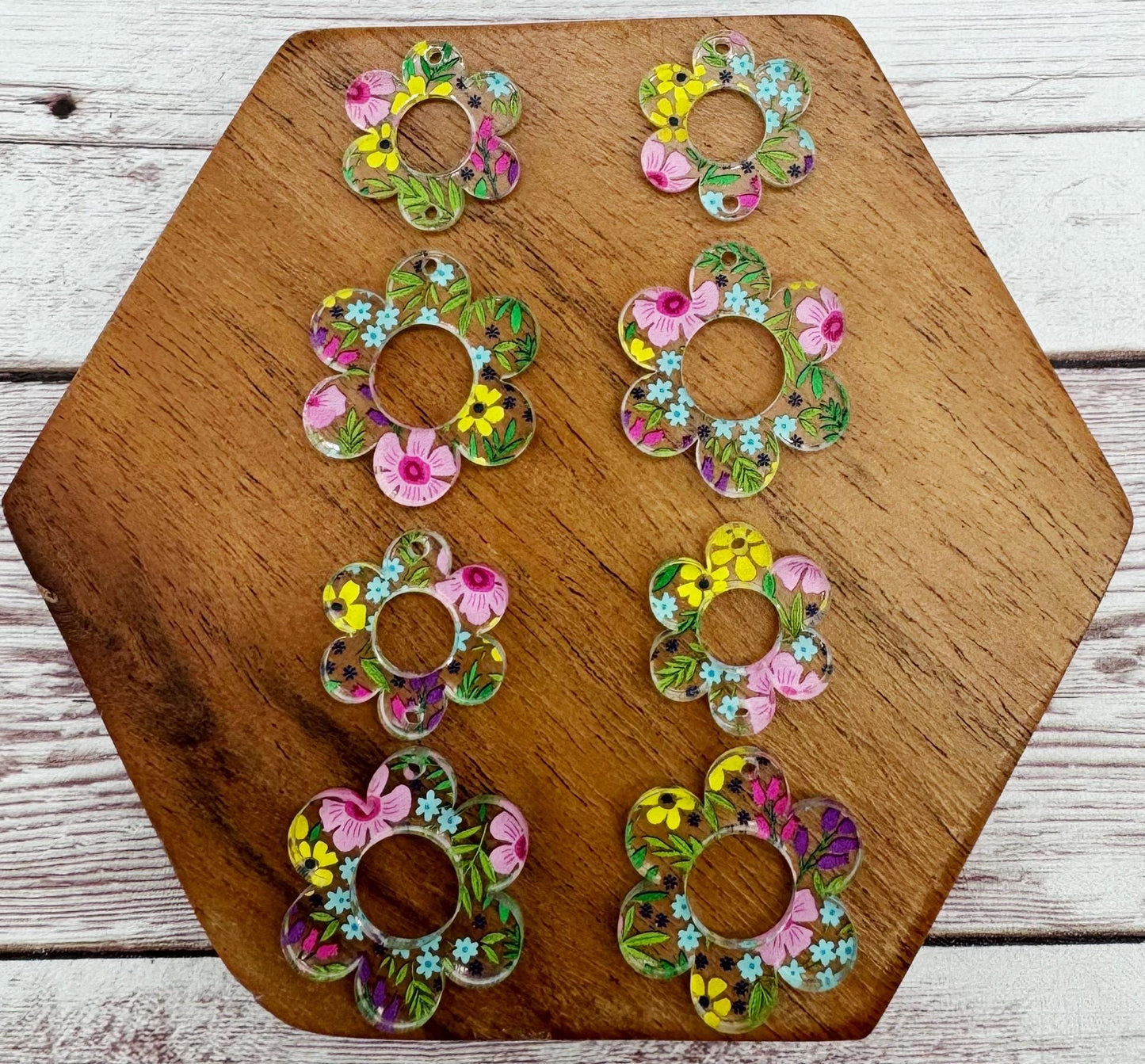 Floral Print Flower Duo Earring Blanks, DIY Jewelry Making