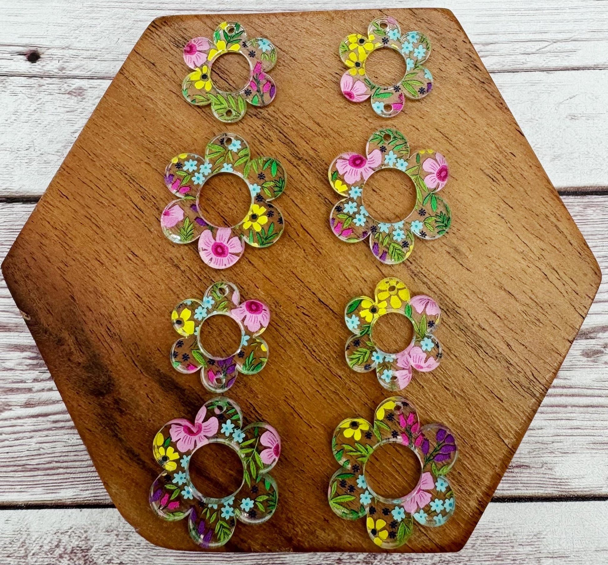 Floral Print Flower Duo Earring Blanks, DIY Jewelry Making