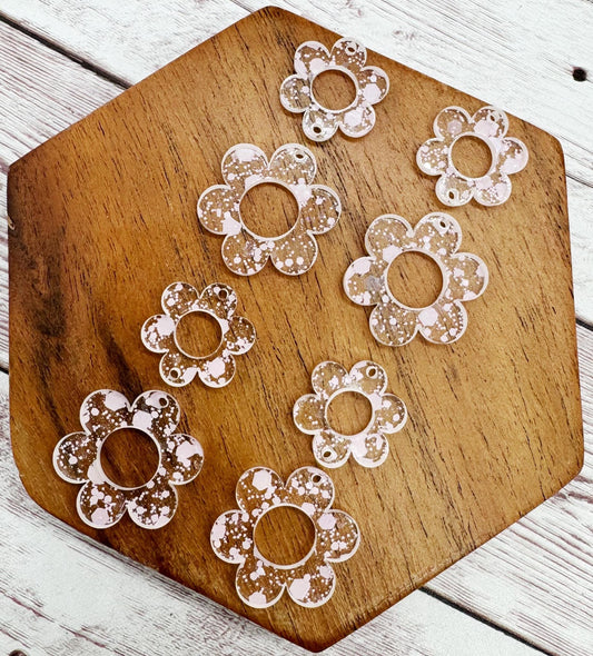 Light Pink Glitter Flower Duo Earring Blanks, DIY Jewelry Making