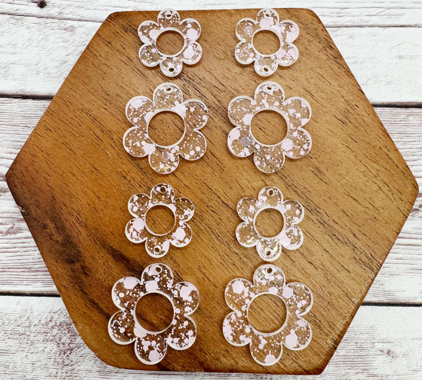 Light Pink Glitter Flower Duo Earring Blanks, DIY Jewelry Making