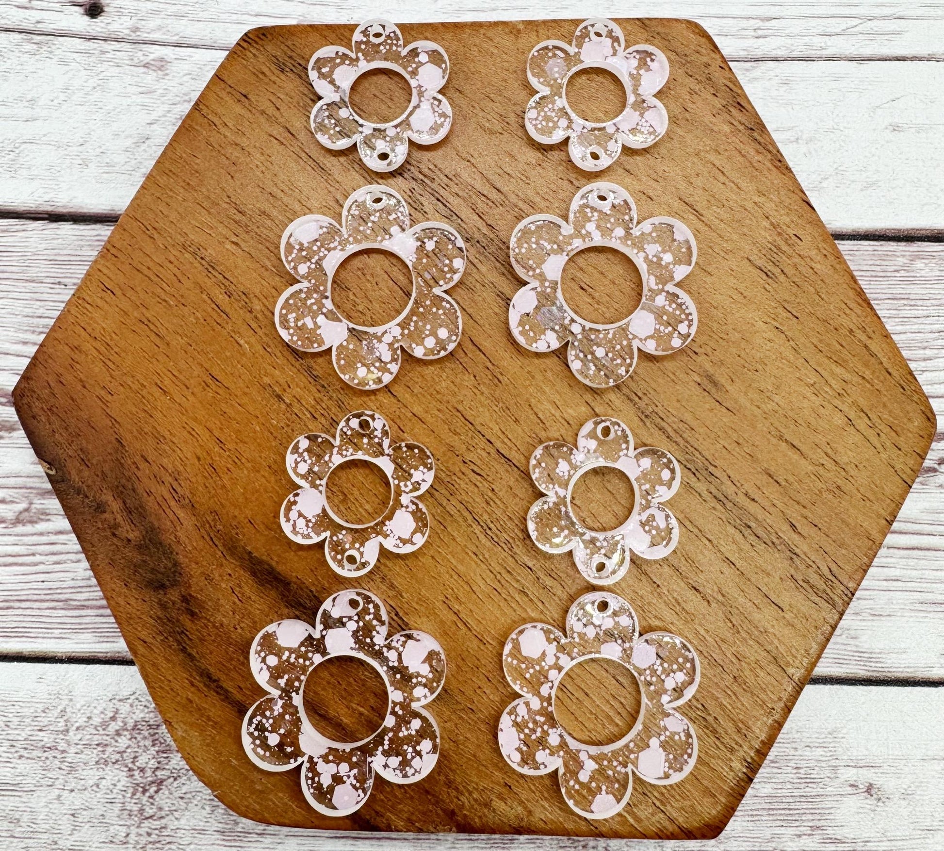 Light Pink Glitter Flower Duo Earring Blanks, DIY Jewelry Making