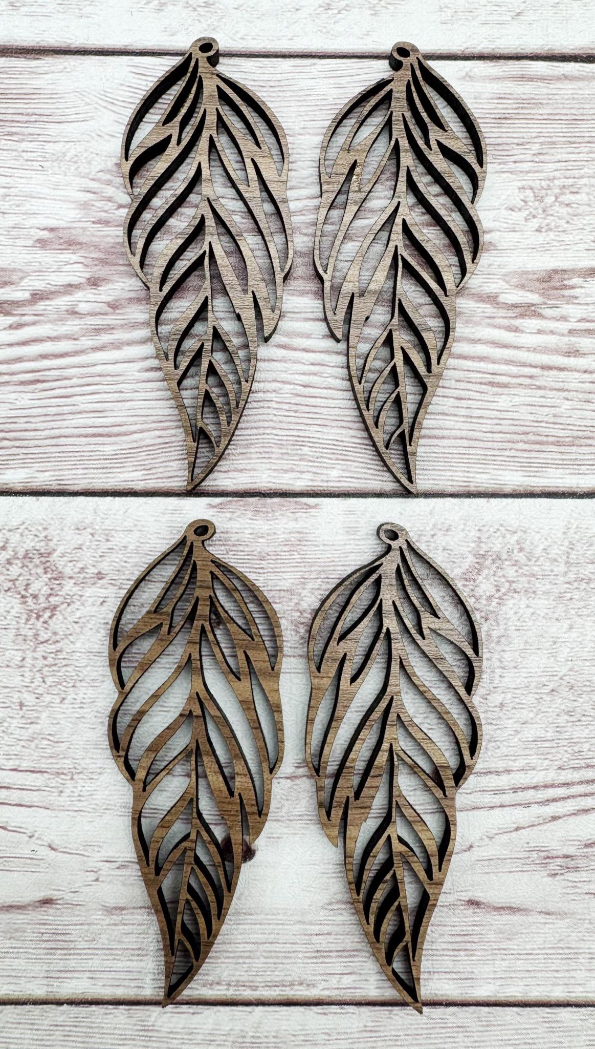 Wood Boho Intricate Feather Earring Blanks, Finished Walnut Blank, DIY Jewelry Making