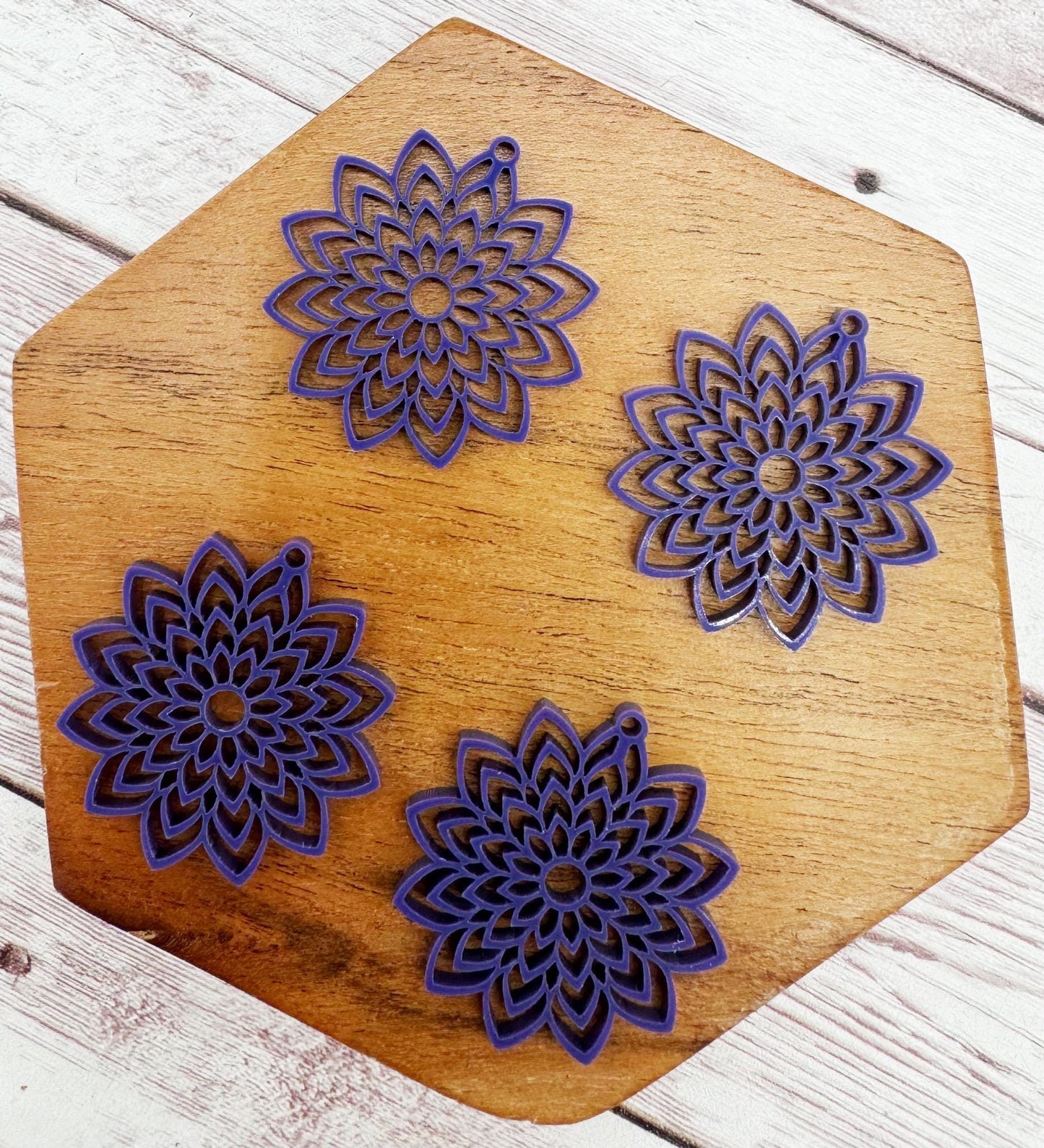 Purple Intricate Flower Acrylic Earring Blanks, DIY Jewelry Making