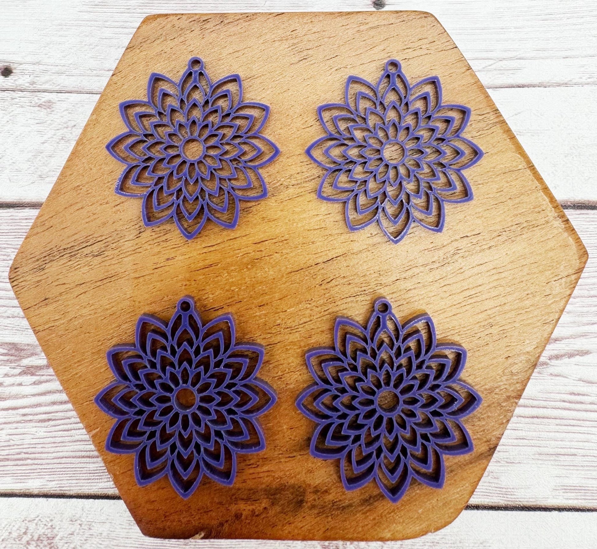 Purple Intricate Flower Acrylic Earring Blanks, DIY Jewelry Making