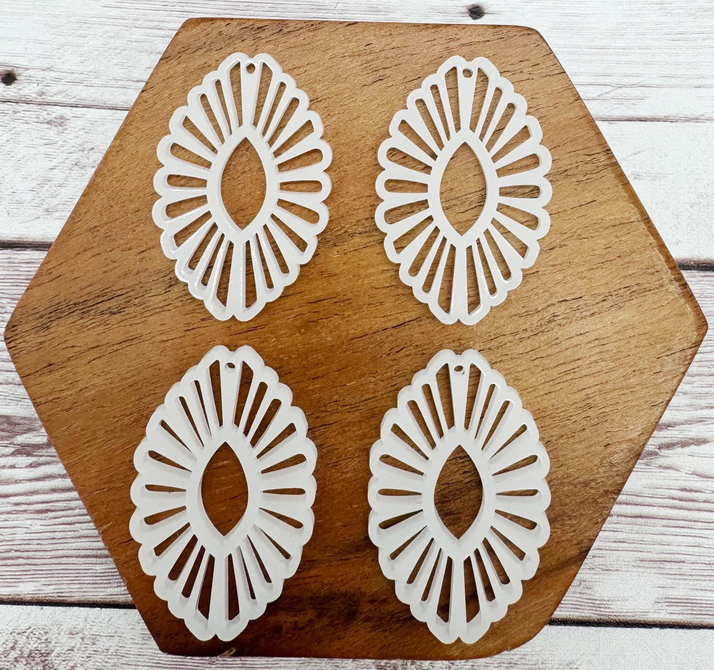 Milky White Flower Oval Acrylic Earring Blanks, DIY Jewelry Making