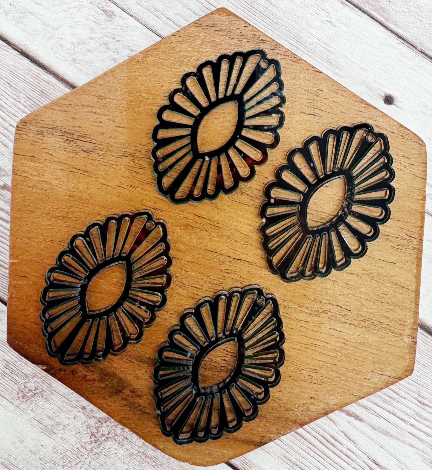 Transparent Blue and Brown Print Flower Oval Acrylic Earring Blanks, DIY Jewelry Making