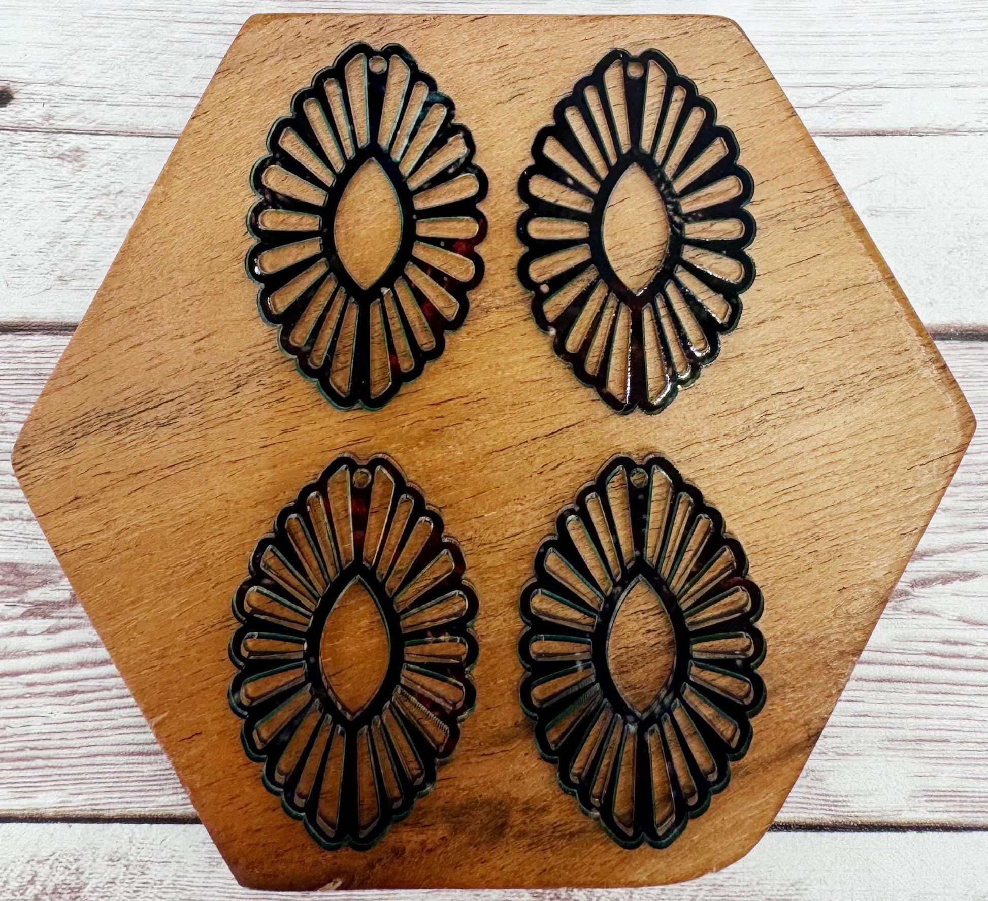 Transparent Blue and Brown Print Flower Oval Acrylic Earring Blanks, DIY Jewelry Making