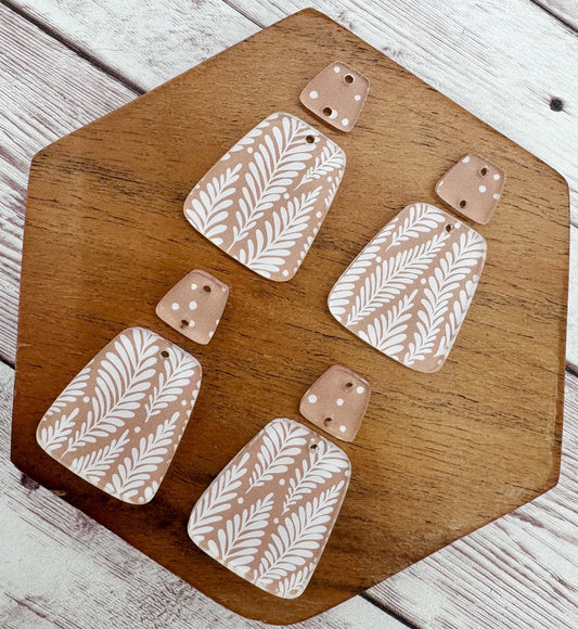 Clay Fern Print Acrylic Trapezoid and Connector Set Earring Blanks, DIY Jewelry Making