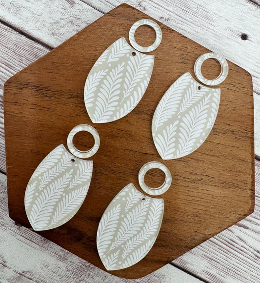 Beige Fern Print Acrylic Set Earring Blanks, DIY Jewelry Making