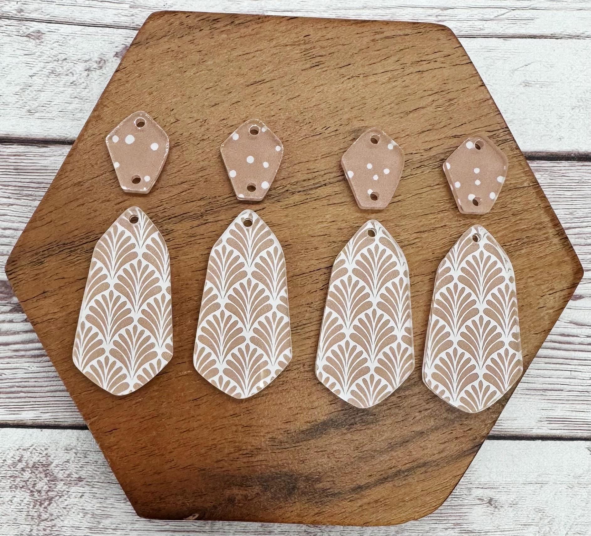 Clay and White Fan Print Double Diamond Acrylic Set Earring Blanks, DIY Jewelry Making