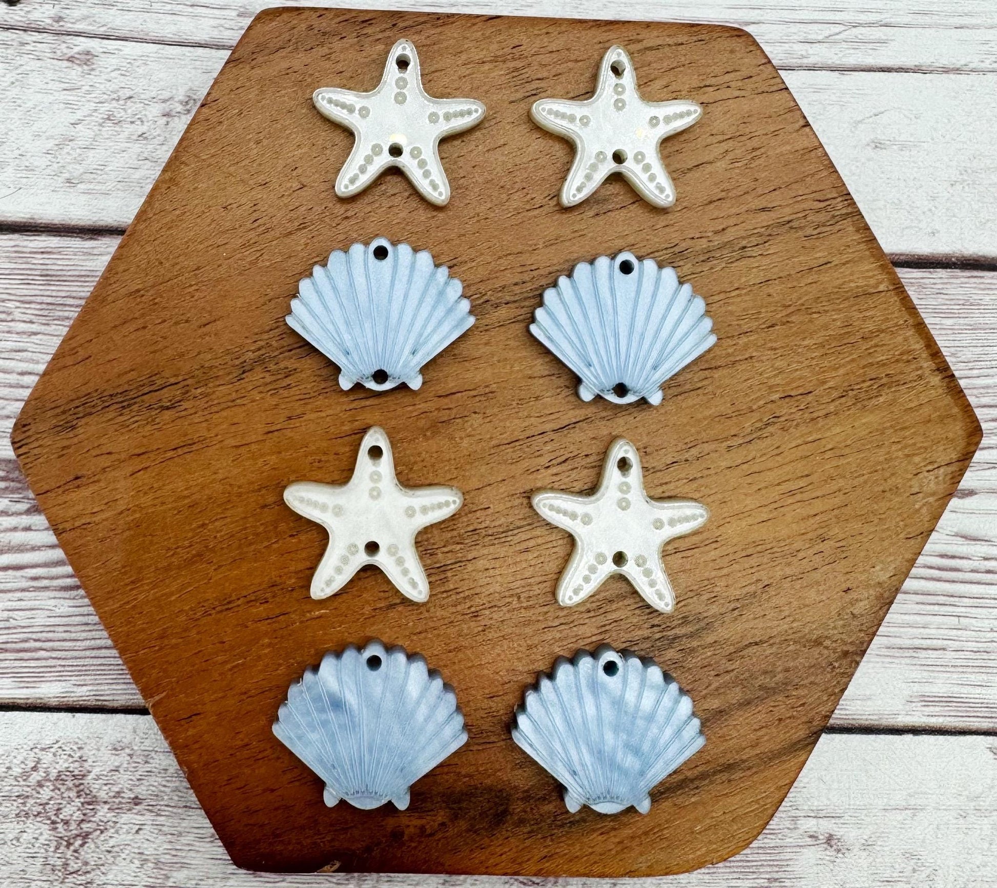 Starfish and Blue Shell Ocean Beach Acrylic Set Earring Blanks, DIY Jewelry Making