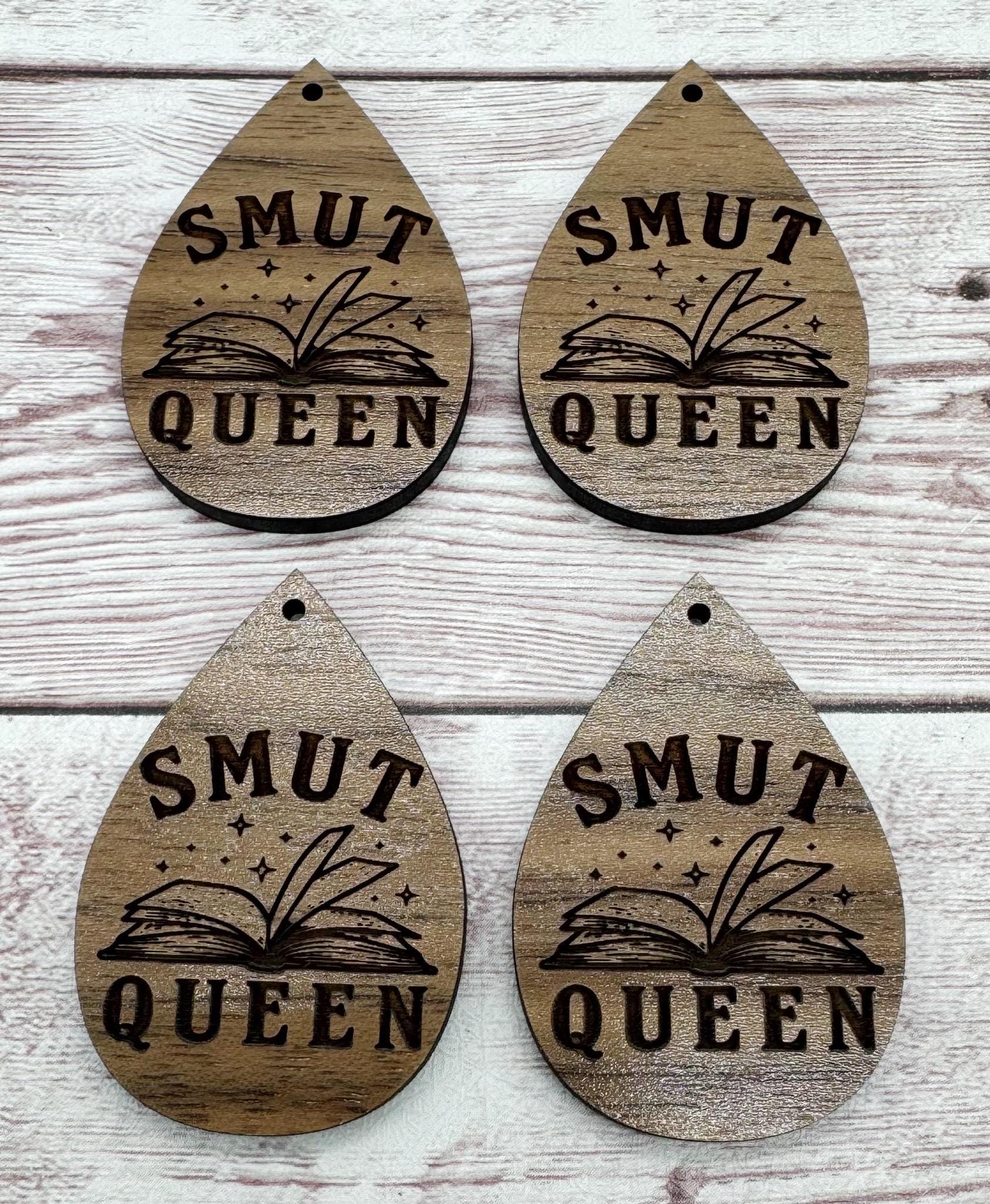 Smut Queen Book Reading Engraved Teardrop Earring Blanks, Finished Walnut Blank, DIY Jewelry Making