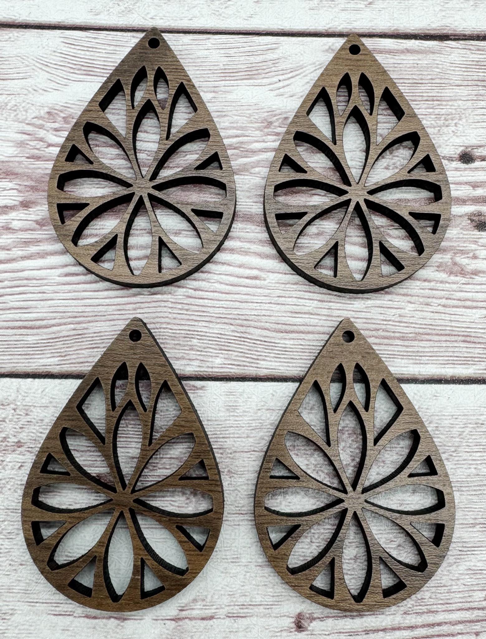 Wood Teardrop Flower Cutout Earring Blanks, Finished Walnut Blank, DIY Jewelry Making