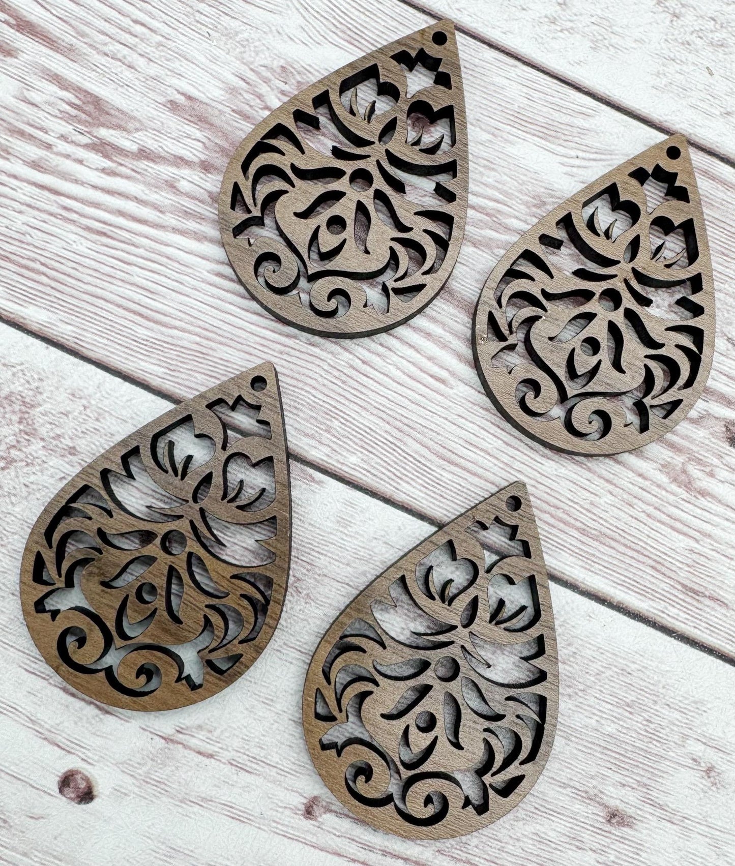 Wood Teardrop Intricate Cutout Earring Blanks, Finished Walnut Blank, DIY Jewelry Making