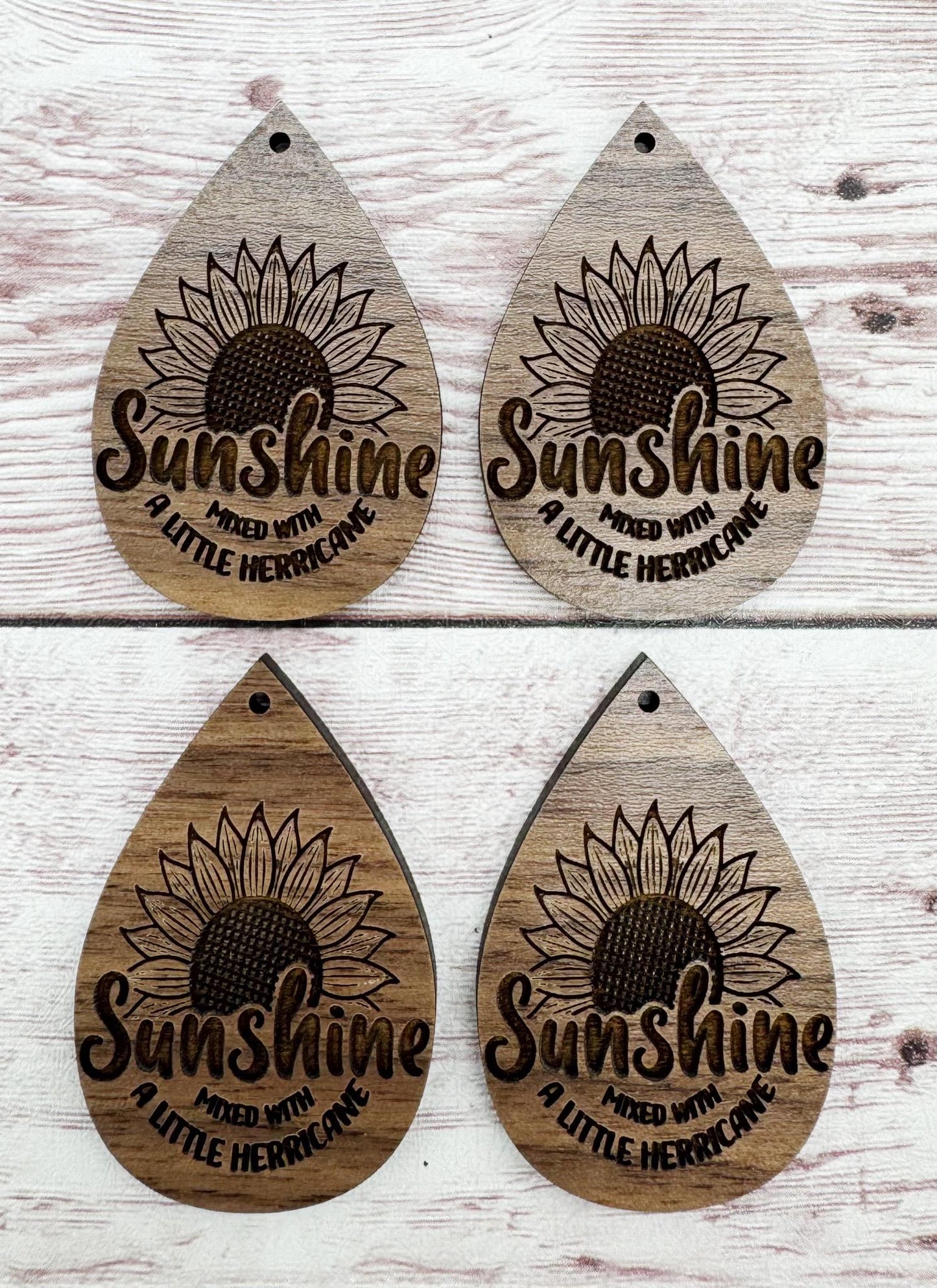 Wood Engraved Sunshine Mixed With a Little Hurricane Earring Blanks, Finished Walnut Blank, DIY Jewelry Making
