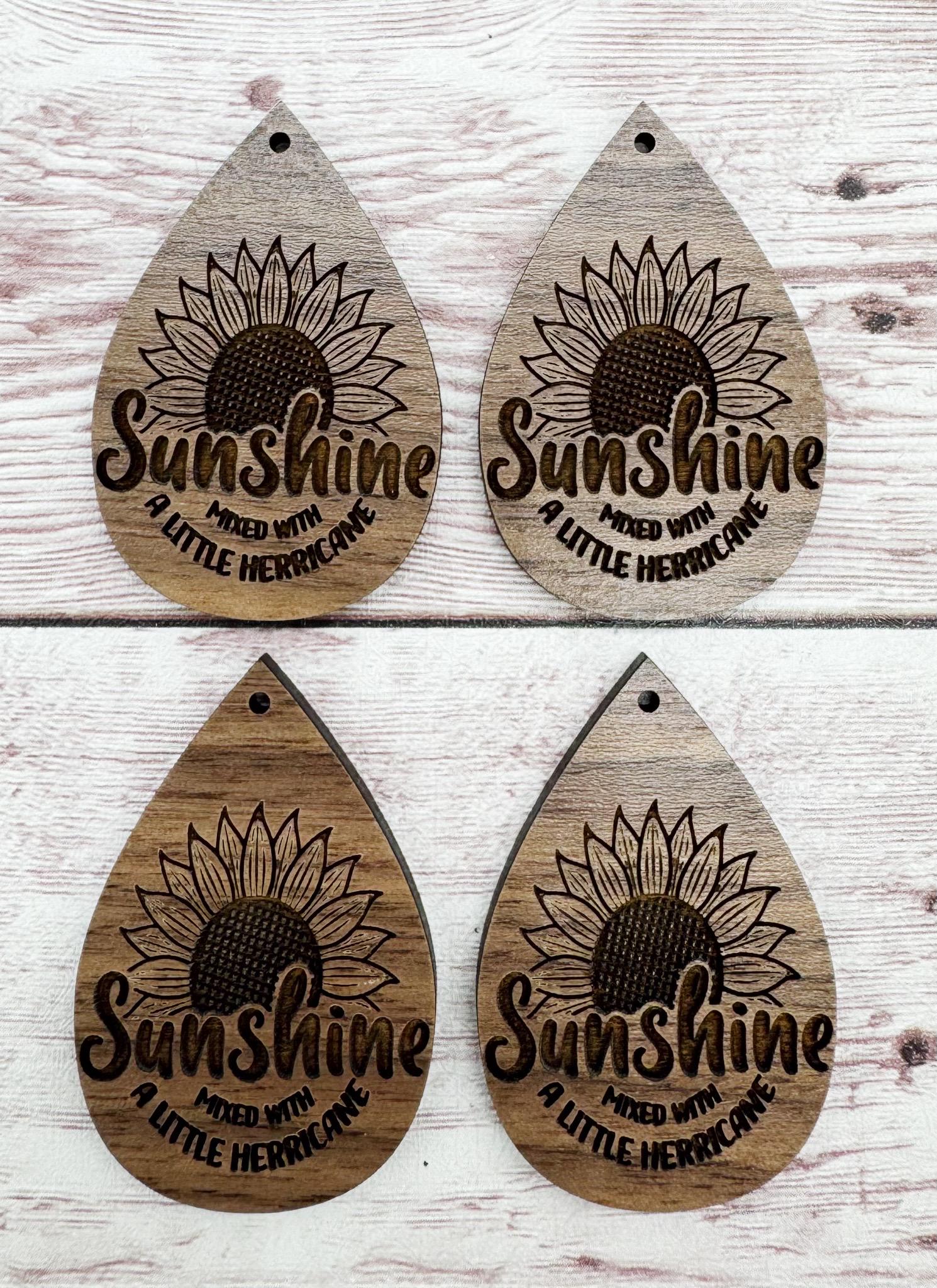 Wood Engraved Sunshine Mixed With a Little Hurricane Earring Blanks, Finished Walnut Blank, DIY Jewelry Making