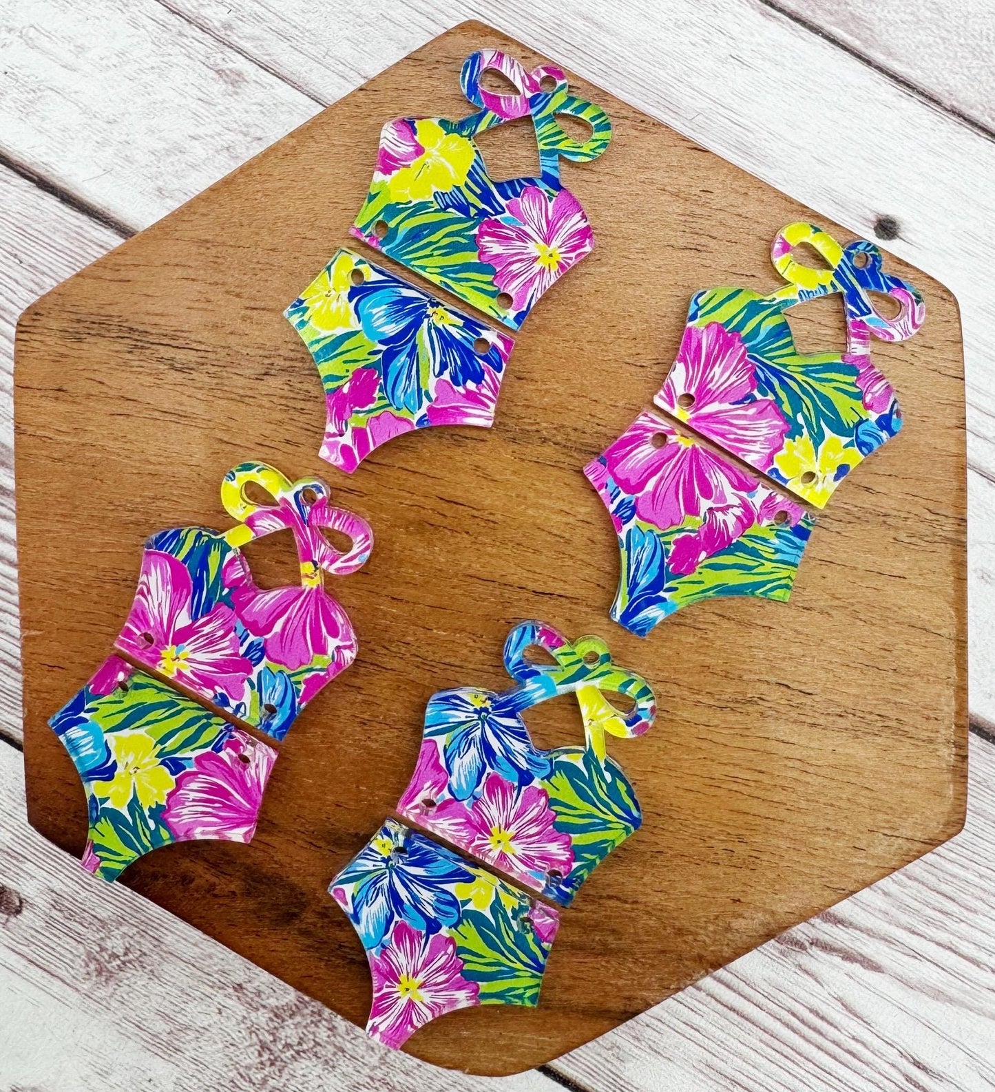 Floral Hibiscus Print Swimsuit Summer Beach Earring Blanks, DIY Jewelry Making