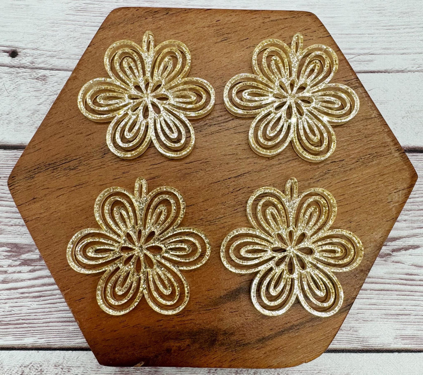 Gold Shimmer Summer Spring Flower Acrylic Earring Blanks, DIY Jewelry Making