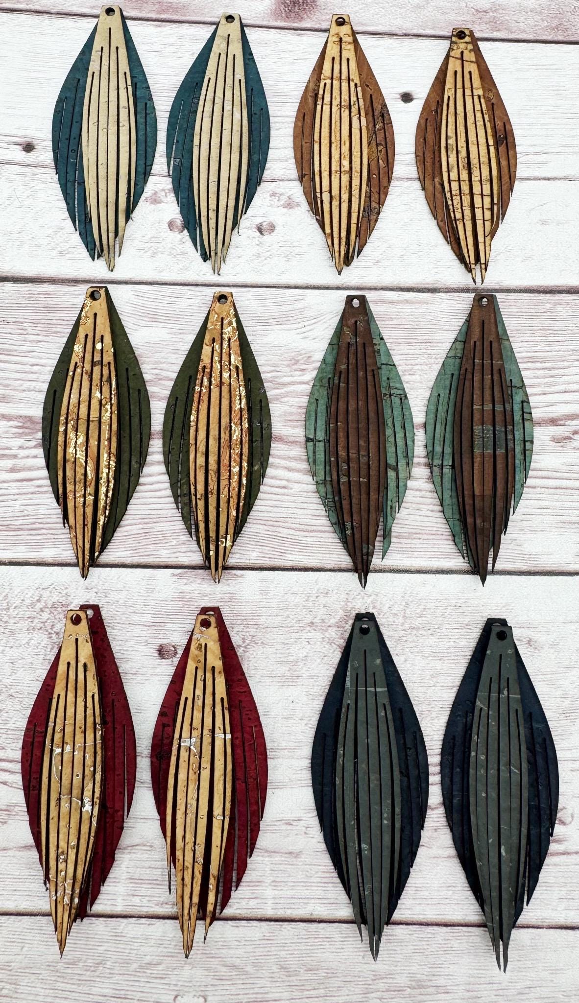 Set of 3 Pair Cork Fabric Fringe Earring Blank Random Mystery Sets, DIY Jewelry Making