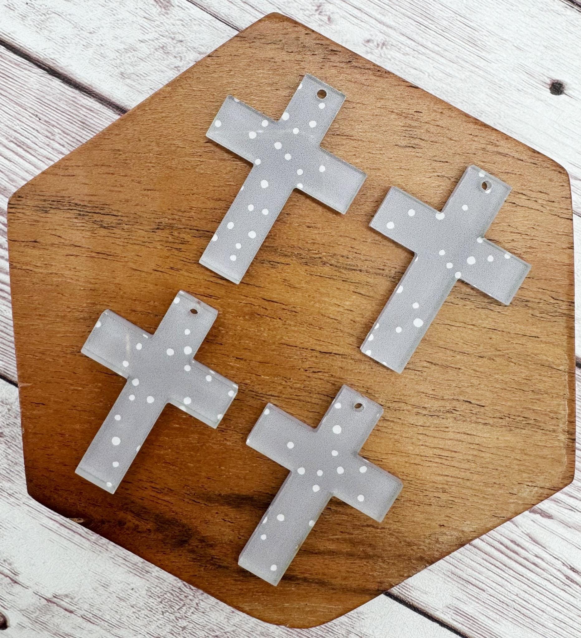 Patterned Purple Polka Dot Acrylic Cross Earring Blanks, DIY Jewelry Making