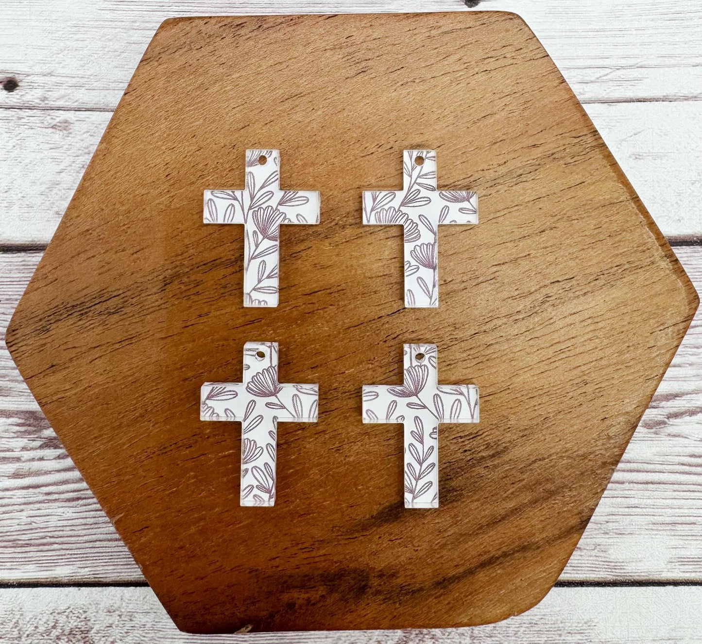 Set of 2 Pair Mini Purple and White Floral Acrylic Cross Earring Blanks DIY Jewelry Making