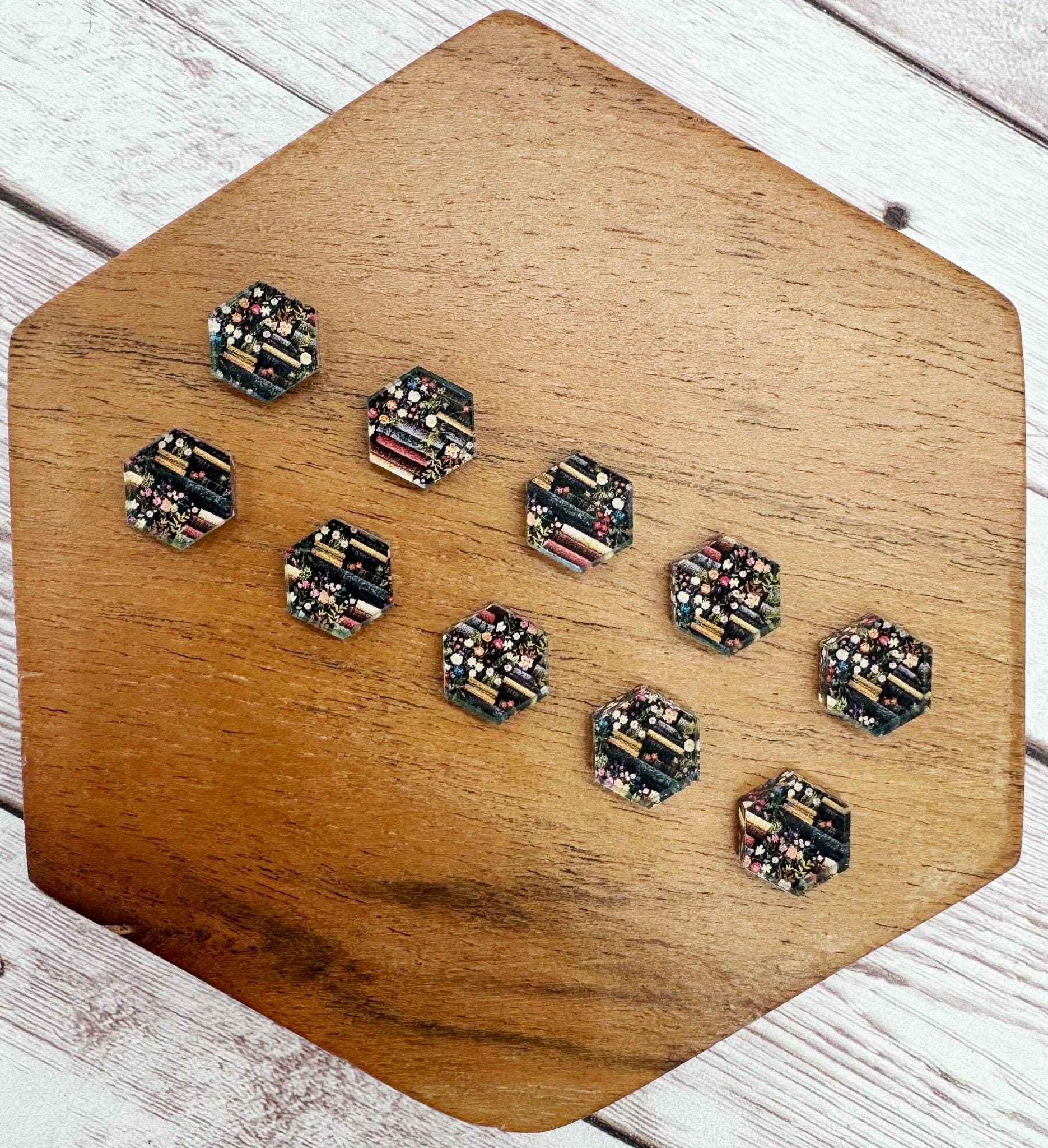 Floral Book Print Reading Acrylic Stud Earring Blanks Set of 5 Pair DIY Jewelry Making