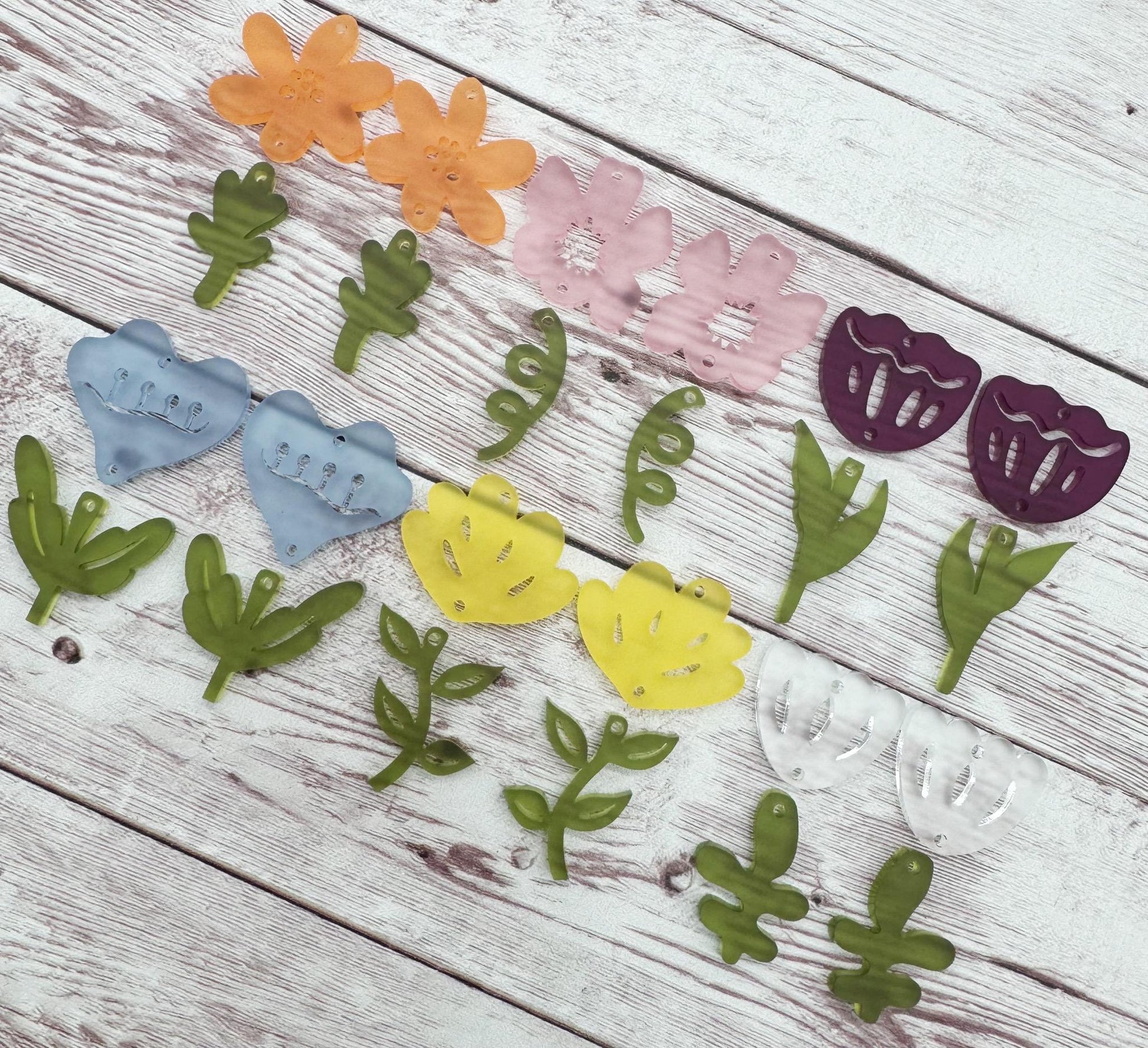 Set of 6 Pair Frosted Flower Duo Acrylic Earring Blanks, Spring, DIY Jewelry Making