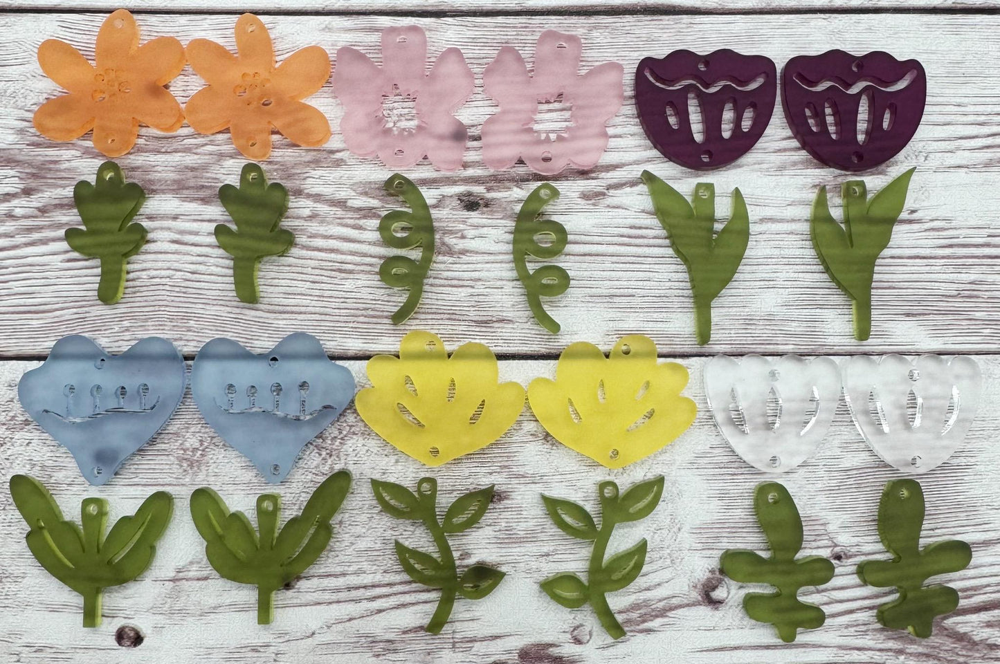 Set of 6 Pair Frosted Flower Duo Acrylic Earring Blanks, Spring, DIY Jewelry Making