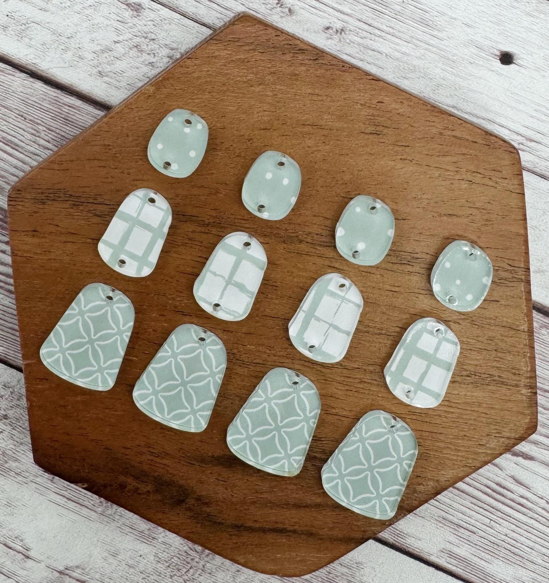 Sage Green Print Acrylic Trio Set Earring Blanks, DIY Jewelry Making