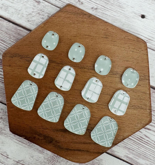 Sage Green Print Acrylic Trio Set Earring Blanks, DIY Jewelry Making