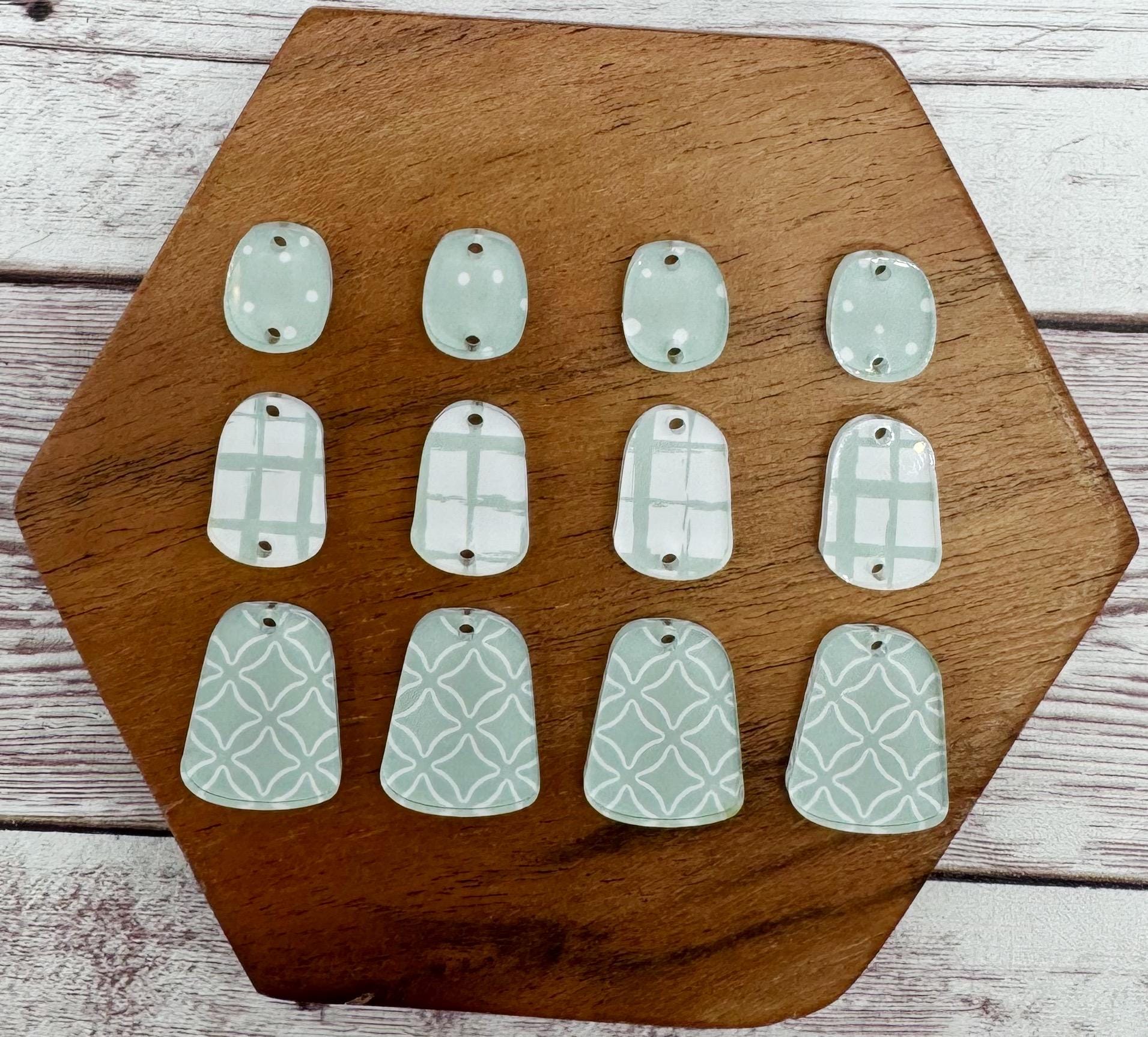 Sage Green Print Acrylic Trio Set Earring Blanks, DIY Jewelry Making