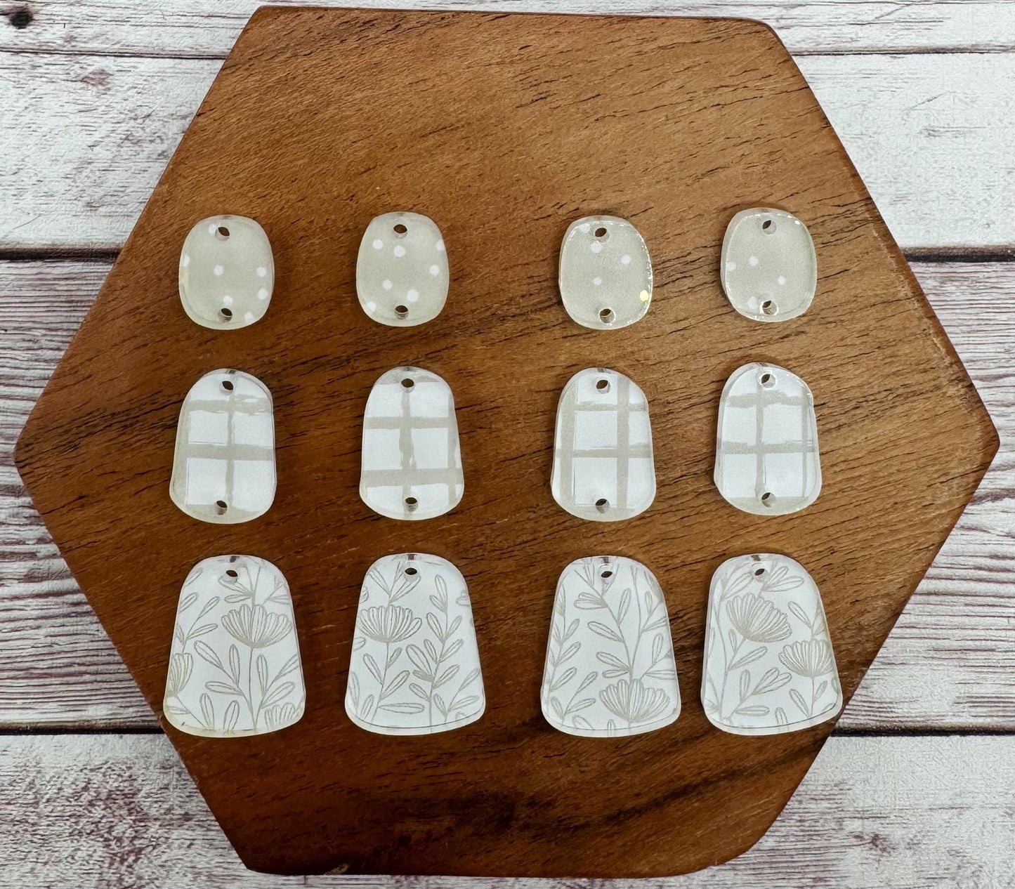 Beige Print Acrylic Trio Set Earring Blanks, DIY Jewelry Making