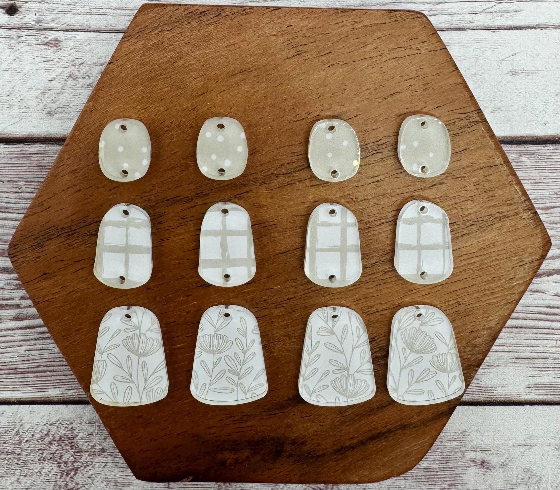 Beige Print Acrylic Trio Set Earring Blanks, DIY Jewelry Making