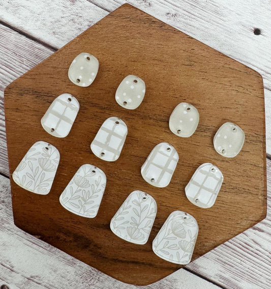 Beige Print Acrylic Trio Set Earring Blanks, DIY Jewelry Making