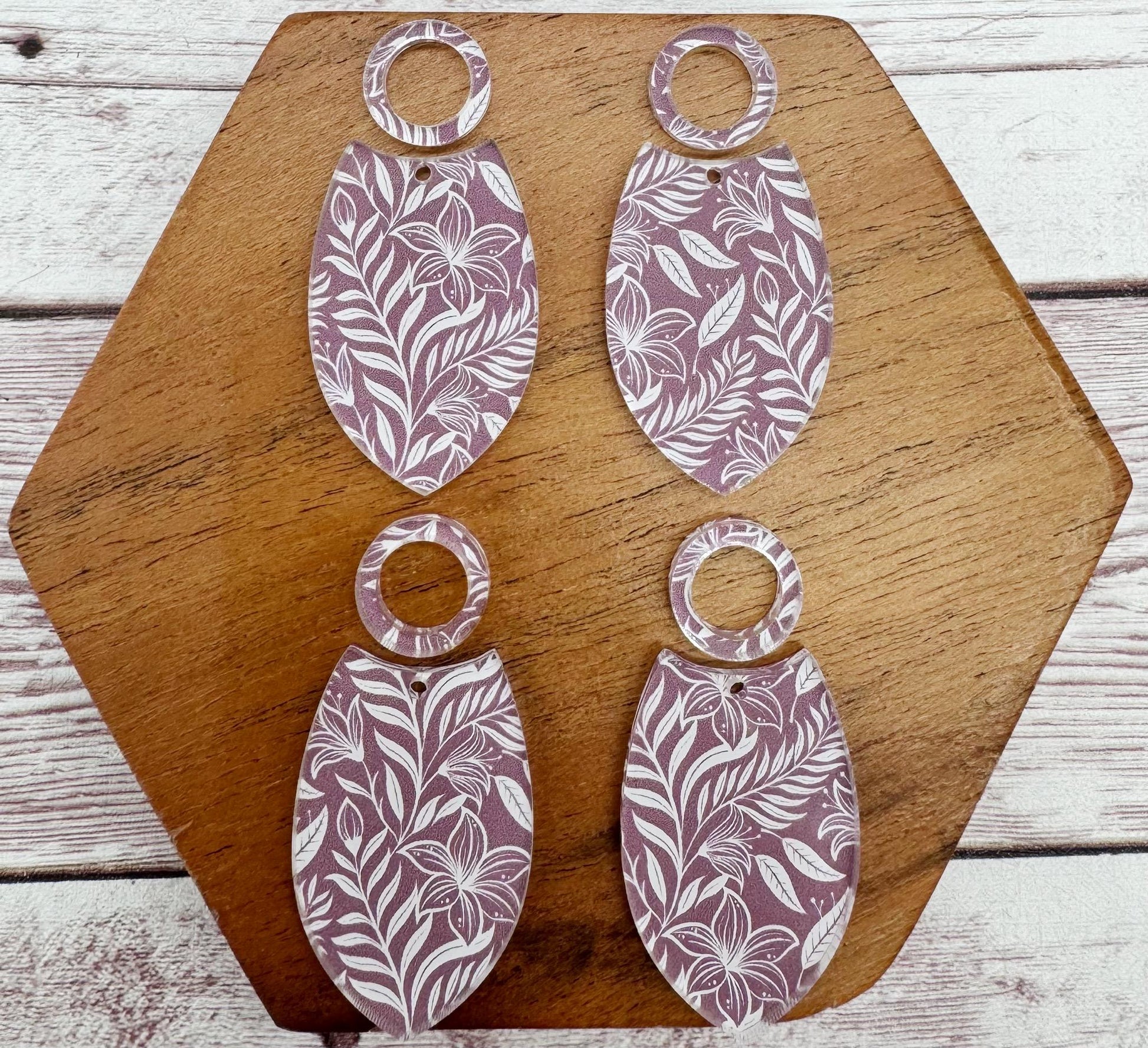 Purple and White Floral Print Acrylic Set Earring Blanks, DIY Jewelry Making