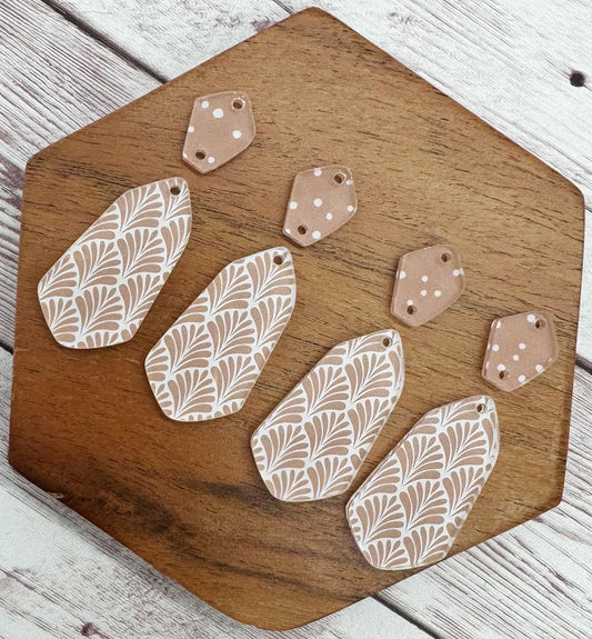 Clay and White Fan Print Double Diamond Acrylic Set Earring Blanks, DIY Jewelry Making