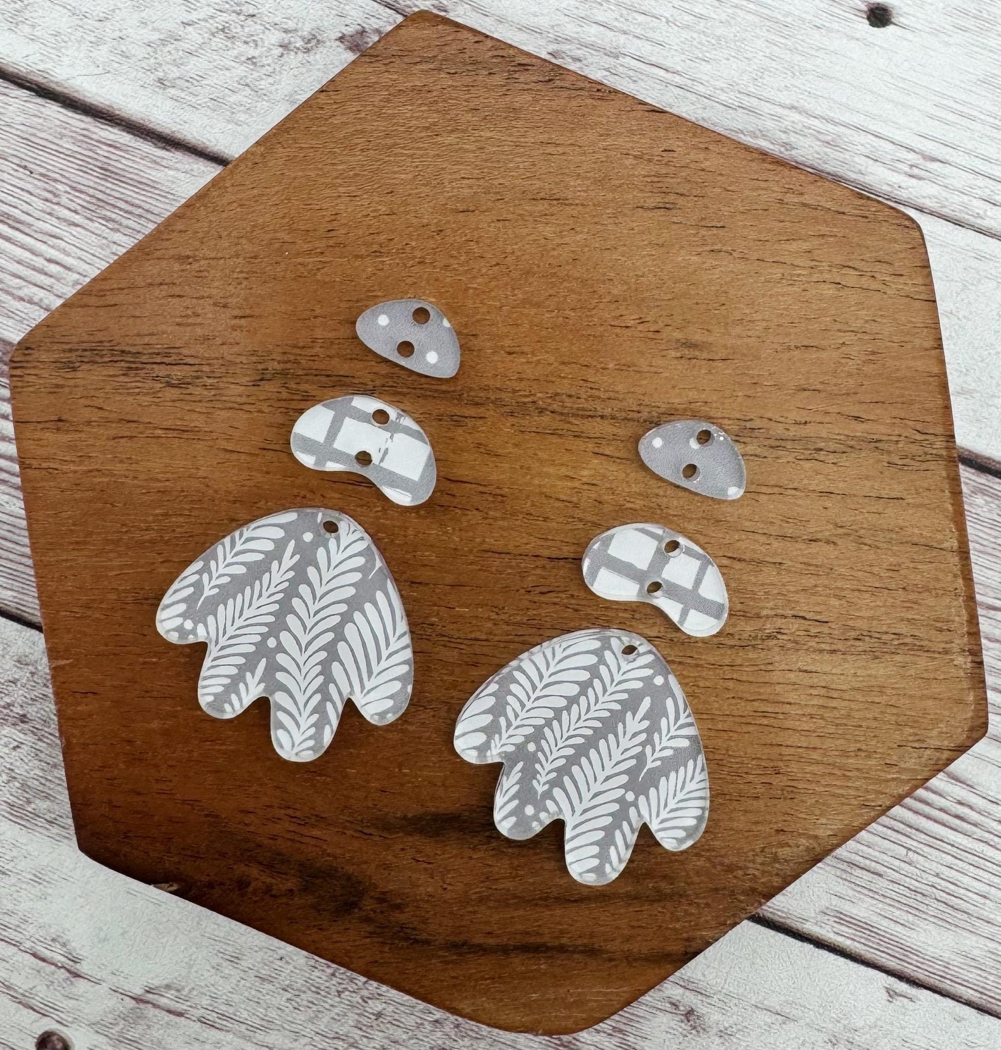 Purple and White Fern Print Boho Acrylic Trio Set Earring Blanks, DIY Jewelry Making