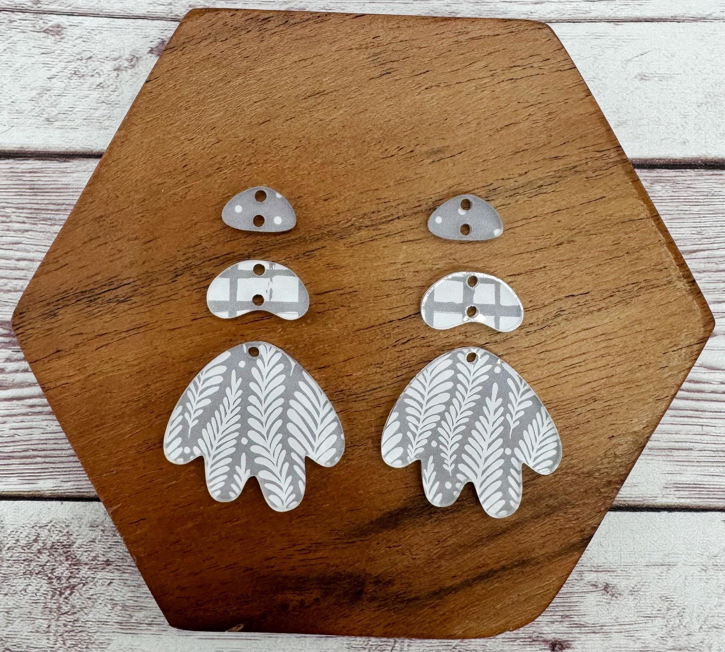 Purple and White Fern Print Boho Acrylic Trio Set Earring Blanks, DIY Jewelry Making