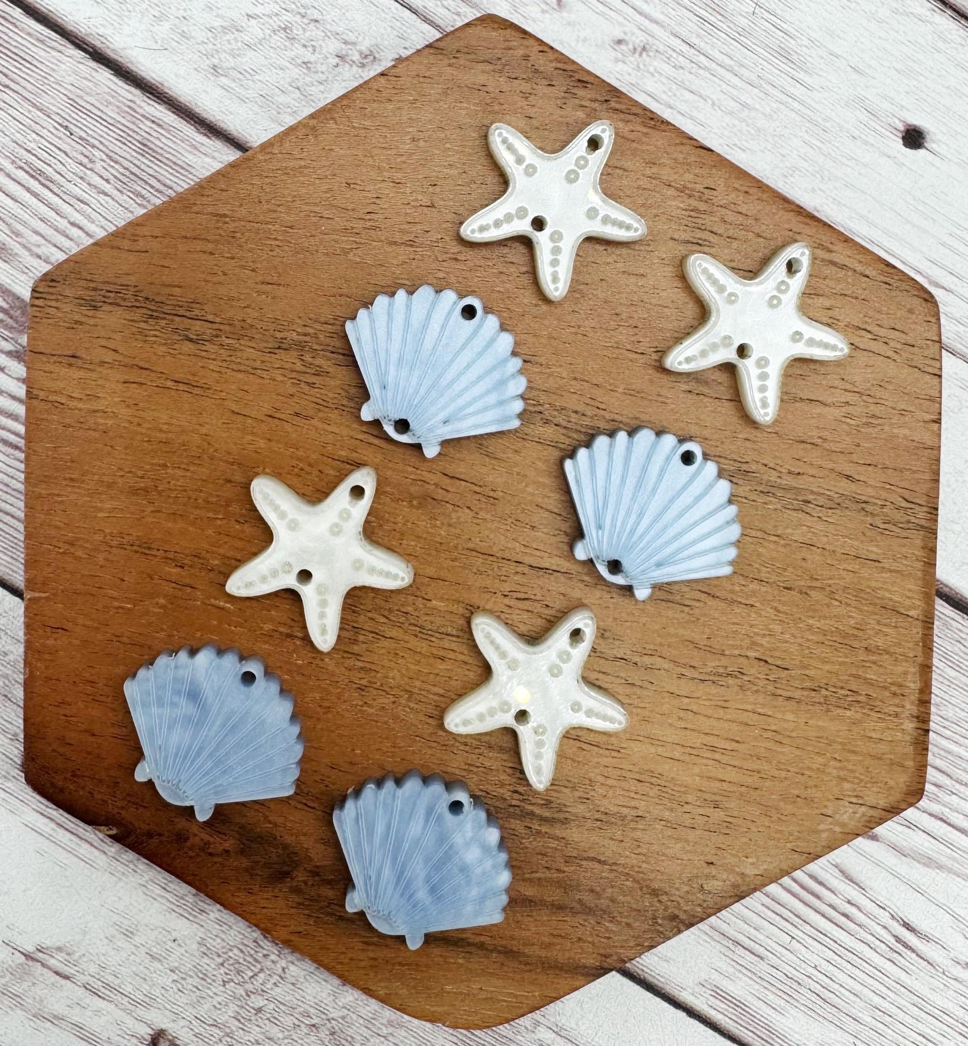 Starfish and Blue Shell Ocean Beach Acrylic Set Earring Blanks, DIY Jewelry Making