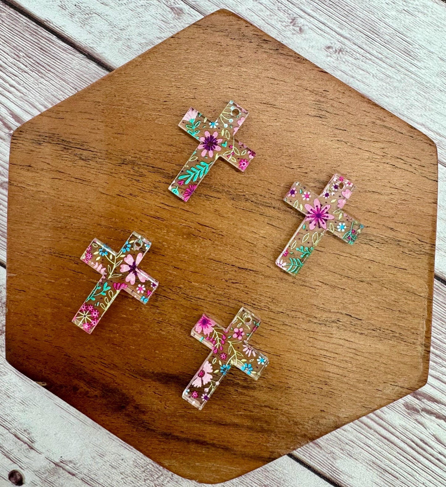 Set of 2 Pair Mini Floral Print Acrylic Cross Earring Blanks DIY Jewelry Making