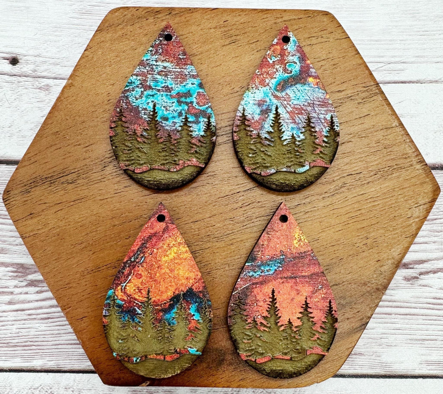Patterned Copper Wood Engraved Mountains Outdoor Earring Blanks, DIY Jewelry Making